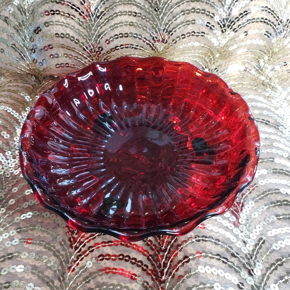 Unbranded Dining Vintage Ruby Red Footed Candy Dish Bowl Depression